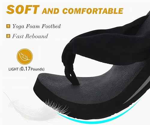 Flip Flops for Women Arch Support Summer Beach Sandals Black Size 12