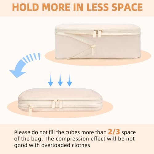 4 Set/6 Set/8 Set Compression Packing Cubes Travel Accessories Expandable Packing Organizers (Square Mesh, 05-Cream)