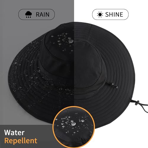 UPF50+ Mens Sun Hat Wide Brim Sun Protection Hat Mens Womens Large Brim Bucket Beach Fishing Gardening Hat Black