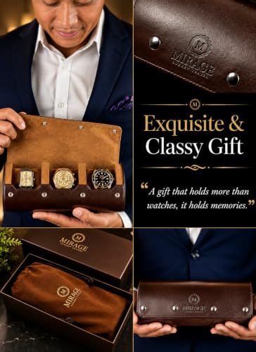 Watch Travel Case for Men Watch Roll for Travel Organizer and Display Watch Case Leather Espresso Brown Leather