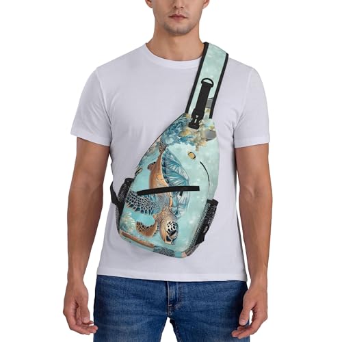 Sling Bag Turtle Sea Coral Ocean Hiking Daypack Crossbody Shoulder Backpack Travel Chest Pack for Men Women