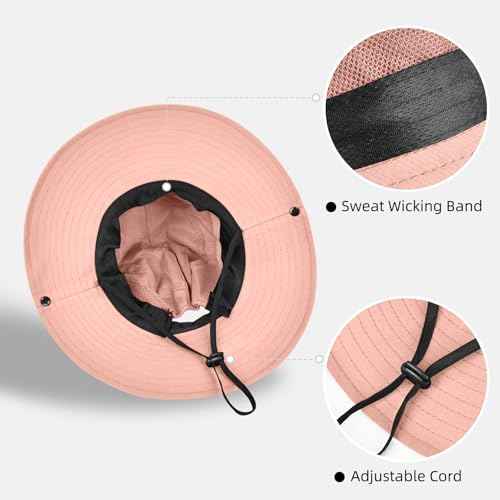 2 Pack Ponytail Sun Bucket Hats for Women UV Protection Foldable Mesh Wide Brim Hiking Beach Fishing Summer Safari (2 Count)