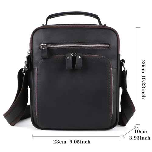 Crazy Horse Cowhide Leather Messenger Bag for Men Vintage Shoulder Crossbody Bags Handbag Bag Man Purse Sling Casual Day Pack Business Black