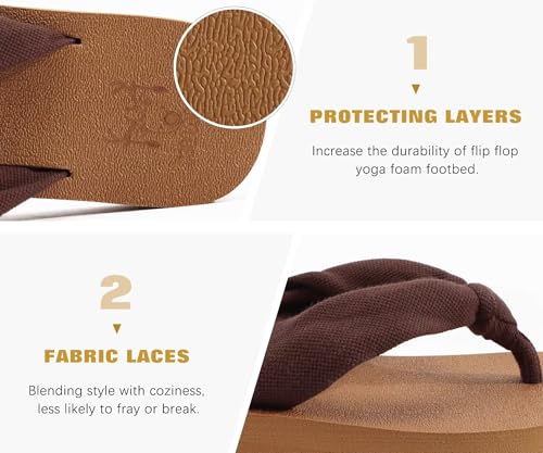 Flip Flops for Women Arch Support Summer Pool Sandals Brown Size 7.5