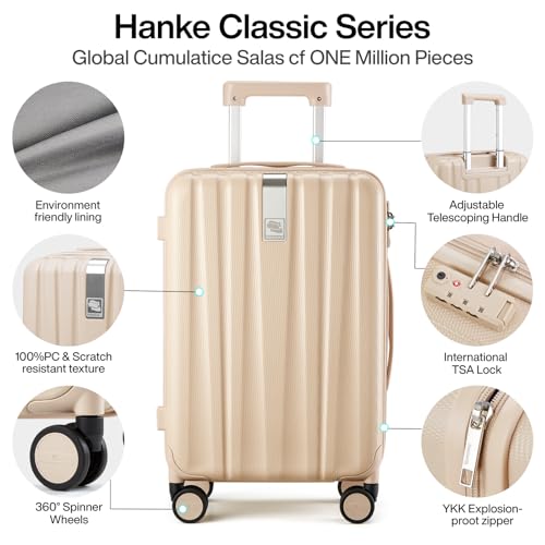 20 Inch Carry On Luggage 22x14x9 Airline Approved Lightweight PC Hard Shell Suitcases with Wheels Travel Luggage Rolling Suitcase Travel Luggage Bag for Weekender（Cuba Sand）