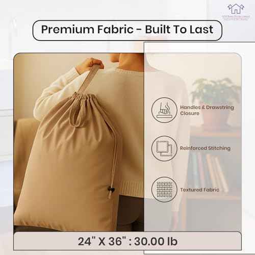 LFH Home Large Premium Cotton Rich Canvas Laundry Bag with Drawstring and Handles Heavy Duty (4 Count)
