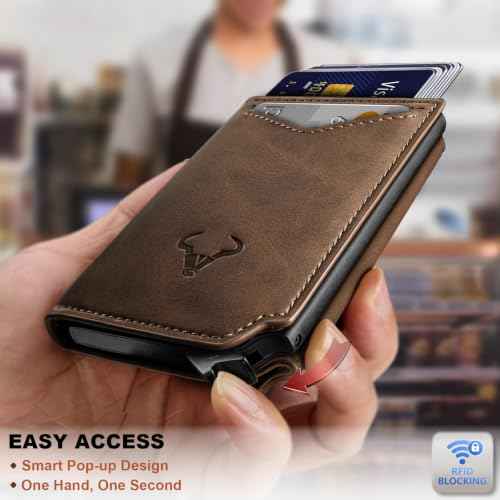 Men Slim Leather Wallet Metal Case Money Clip