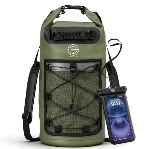 5/10/25/30/40L Waterproof Dry Backpack & Phone Case- Large Floating Dry Bag for Kayaking, Travel, Hiking, Fishing, Camping, Motorcycles & Beach, Heavy-Duty Roll Top Men/Women (Green)