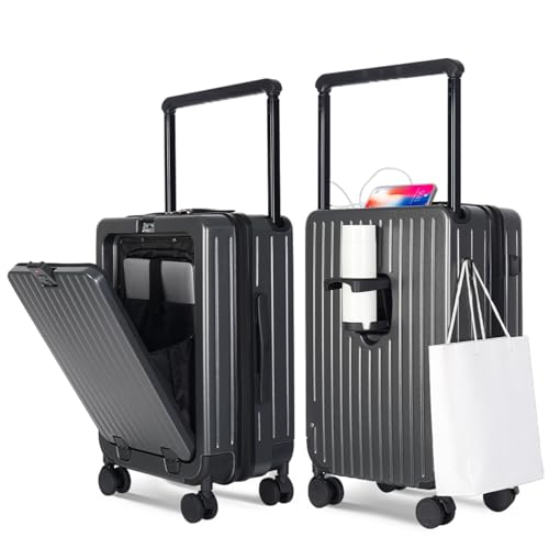 SOKOK Carry On Luggage Wide Handle Suitcase with Front Pocket 20''