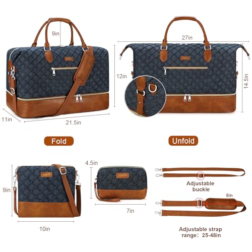 Weekender Bag for Women 21.5" Travel Duffel Large Carry On Bag 3PCS