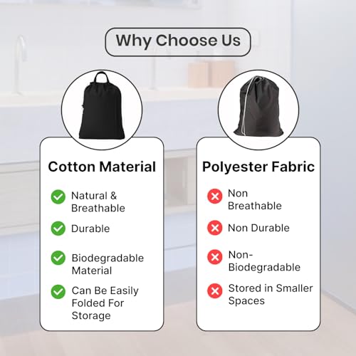 LFH Home Large Premium Cotton Rich Canvas Laundry Bag with Drawstring and Handles Heavy Duty (4 Count)