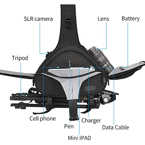 Camera Bag Sling Shoulder Bag Camera Case Waterproof with Rain Cover Tripod Holder