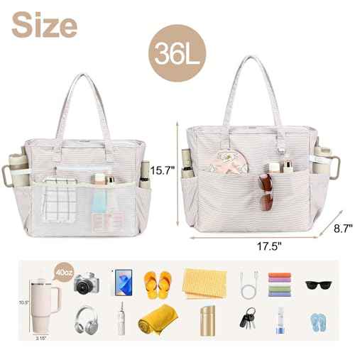 Waterproof Beach Tote Pool Bags for Women Ladies Extra Large Carry On Bag With Wet Compartment for Weekender Travel