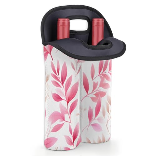 Pink Lraf Plant 2 Bottle Wine Carrier Tote Bag Insulated Wine Bottles Neoprene Bag with Secure Carry Handle Portable Wine Cooler Bag for Travel Picnic Beach