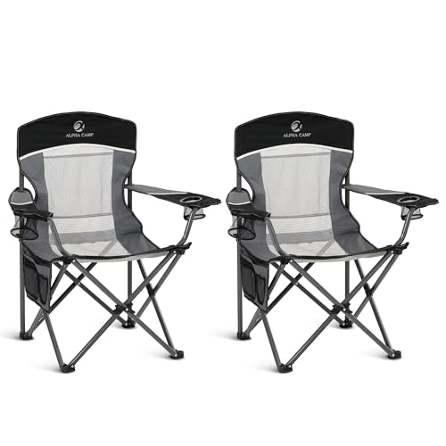 Heavy Duty 400lbs Mesh Back Camping Chairs with Lumbar Support (2 Count)