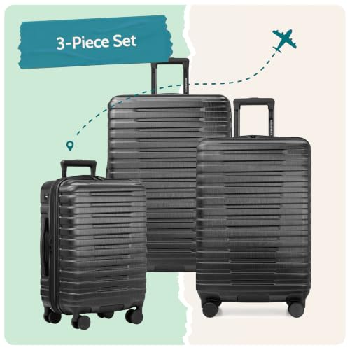 Boren Expandable Hardside Rugged Travel Luggage with 8 Spinner Wheels (3 Piece)