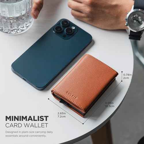 Pop up Card Wallet Minimalist Cash Wallets RFID Blocking Leather Smart Credit Card Holder with ID window for Men