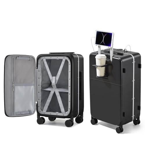 20 Inch Carry On Luggage with Cup Holder and USB Ports