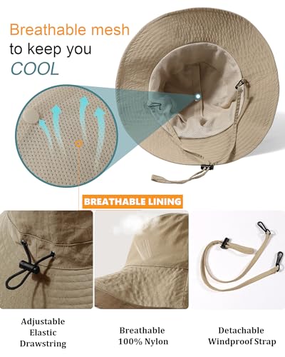 Water Resistant UPF 50+ Sun Bucket Hat Packable Brimmed for Women Men Khaki