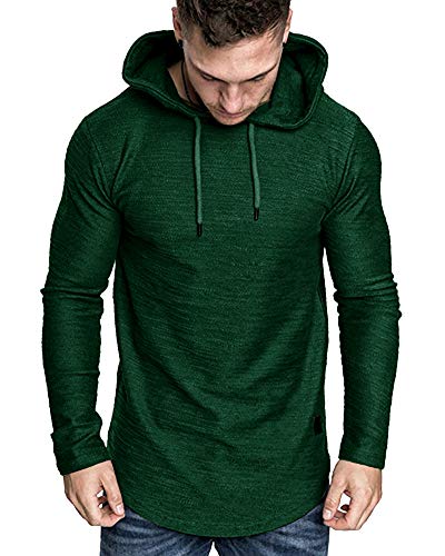 Mens Fashion Athletic Hoodies Sport Sweatshirt Solid Color Fleece Pullover Dark green