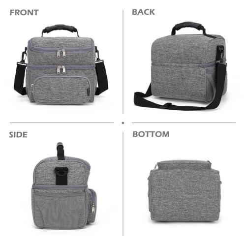 Double Layer Cooler Insulated Lunch Bag Adult Lunch Box Large Tote Bag for Men (Gray)