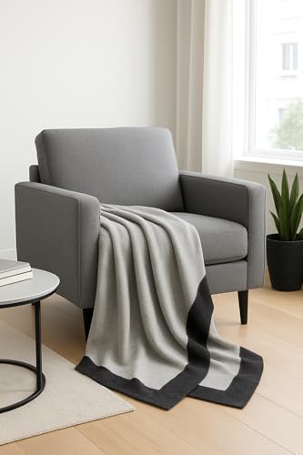 Cashmere Merino Travel Blanket & Pouch 55"x45" Gray & Charcoal