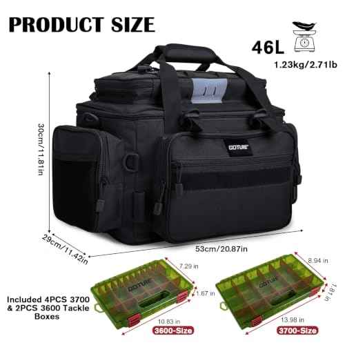 Fishing Tackle Bag with 4PCS 3700 & 2PCS 3600 Tackle Boxes