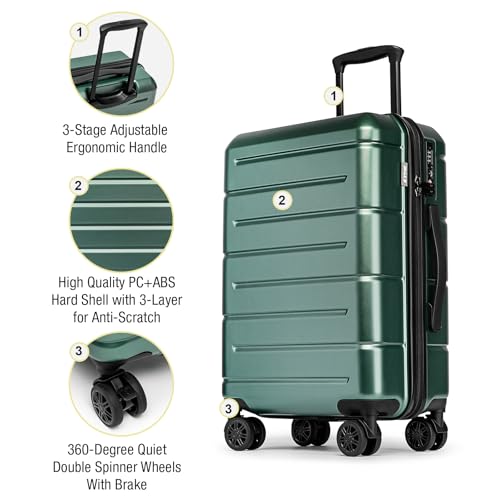 Carry On Luggage 22x14x9 Airline Approved Hardshell Carry On Suitcases with Wheels Travel Rolling 20 Inch Luggage with Cup Holder for Men Women