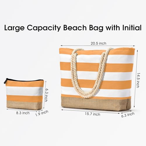 Beach Bag Initial Beach Tote with Makeup Bag for Travel