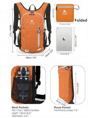 Foldable Small Hiking Backpack with 3 Strap Pockets