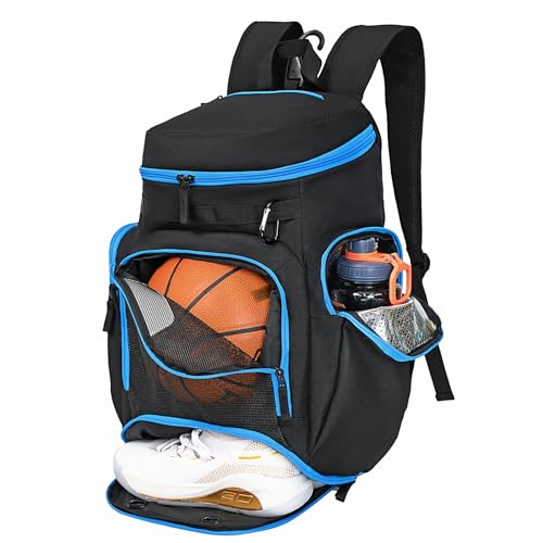 Large Basketball Backpack Sports Gym Bag with Ball Holder Ventilated Shoe Compartment Insulated Cooler Pockets Reflective Strips Fence Hook for Men Athletic Training