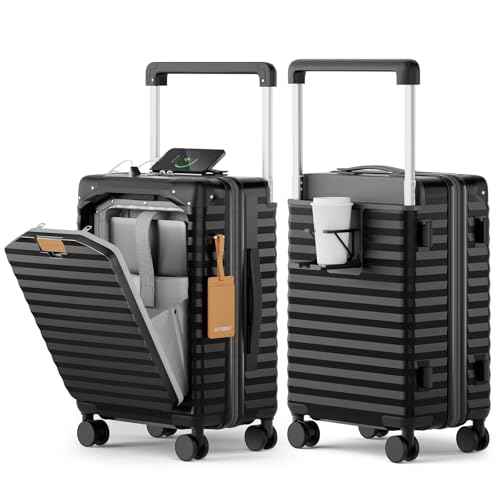 20 Inch Carry on Luggage with Front Pocket and Cup Holder