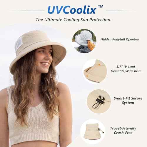 Sun Hat for Women Small Head Wide Brim UPF 50 UV Protection with Ponytail Hole Packable Bucket Hat for Travel Beach Outdoor Summer Waterproof Fishing Gardening Lightweight Cream Beige S