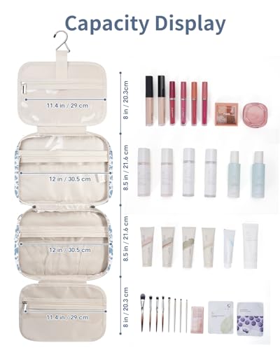 Travel Toiletry Bag for Women Large Hanging Makeup Bag Organizer Toiletries Bag for Full Size Essentials Accessories Cosmetics