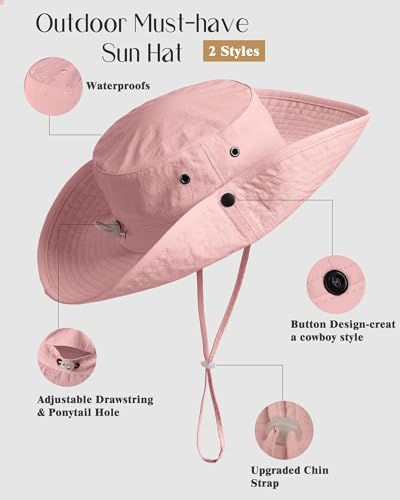 Sun Hats for Women Ponytail Wide Brim Summer Packable Cowboy Hat