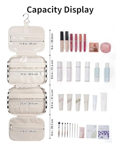 Travel Toiletry Bag for Women Large Hanging Makeup Bag Organizer Toiletries Bag for Full Size Essentials Accessories Cosmetics