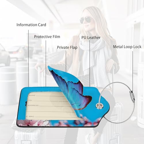 2 Pack Luggage Tags for suitcases blue Funny cute Butterfly Luggage Tag (2 Count)