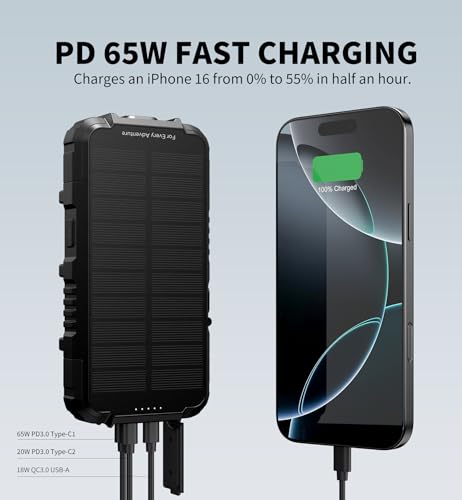 27 000mAh Solar Power Bank Portable Charger 65W Fast Charging