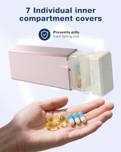 Metal Pill Organizer with 7 Separate Compartments for Pills Storage