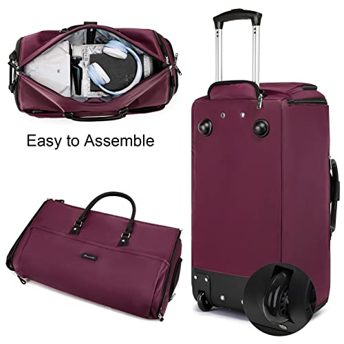 3-in-1 Rolling Garment Duffle Bag with Wheels, 25in Red