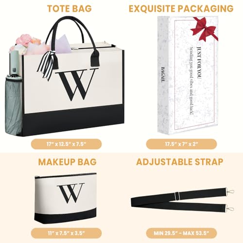 Initial Tote Bag with Makeup Bag
