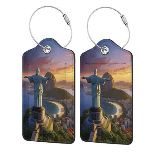 2 Pack Luggage Tags for suitcases Redeemer TSA Approved Label Luggage Tag Baggage Tag Leather Stainless Steel Loop Label Tag for Men Women Travel Bag Suitcase (2 Count)