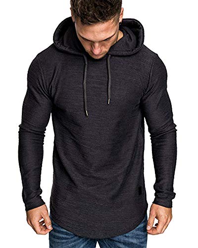 Mens Fashion Athletic Hoodies Sport Sweatshirt Solid Color Fleece Pullover Black M