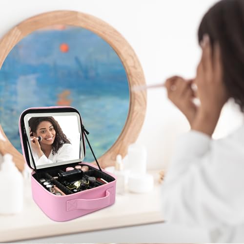 Travel Makeup Bag with LED Mirror Travel Makeup Organizer with 3 Lighted Settings