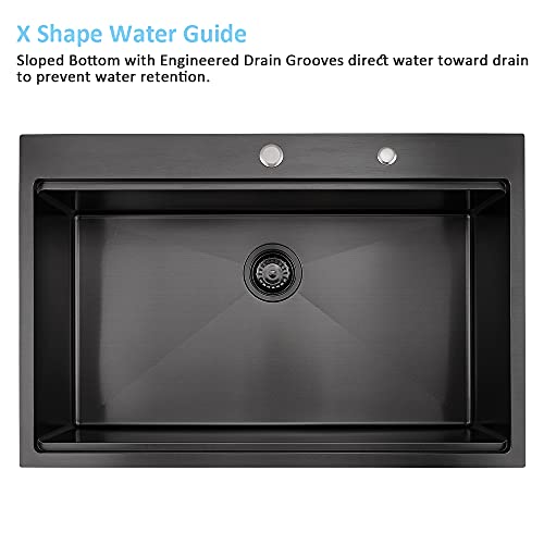 33x22 Black Drop In Kitchen Sink Workstation Stainless Steel Sink