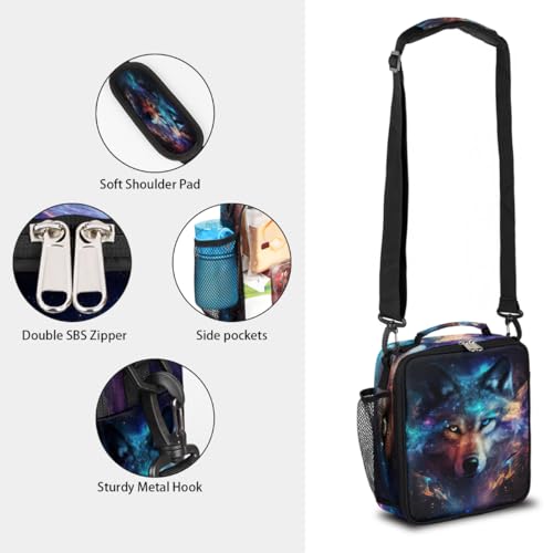 Animal Wolf Kids Lunch Box for Girls Boys Reusable Insulated Lunch Bag for Kids Toddler Thermal Cooler Spacious Lunchbox with Shoulder Strap Lunchbag for School Work Picnic (print 28)