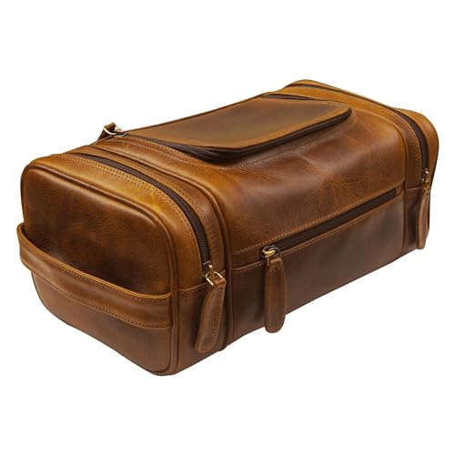 Genuine Leather Toiletry Bag for Men Mens Toiletry Bags for Traveling Waterproof Hanging Leather Dopp Kit w