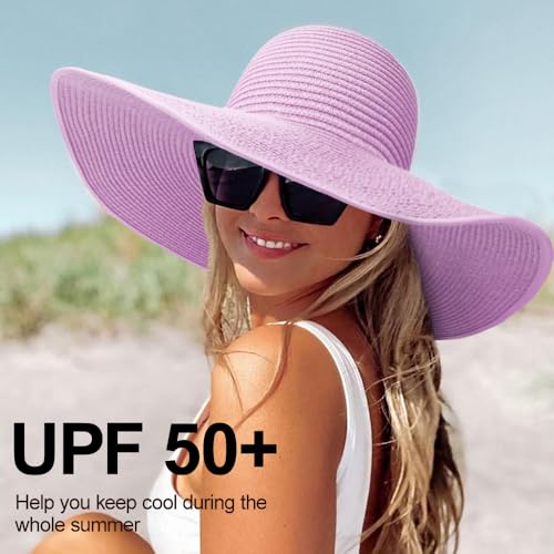Sun Hats for Women Wide Brim Summer Hat Large Floppy Sun Straw Hat Foldable Packable Beach Hats UPF 50+