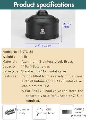CAMPINGMOON Replacement Empty Refillable Gas Fuel Cylinder Standard for Backpacking Camping Stove EN417 Lindal Valve 110g TC