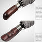 Folding Umbrella Real Wood Handle Auto Open Close Metallic Gray